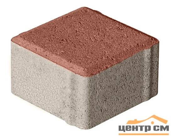 Плитка тротуарная Квадрат красная 100*100*60 мм (0,01 кв.м.) верхний прокрас, серый цемент СИЯН