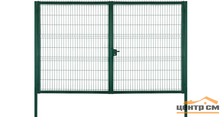 Ворота распашные 2,03*6.5м (заполнение - панель PROFI диам. прутка 5мм ячейка 200х50мм) , зеленый RAL 6005
