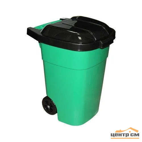 Бак для мусора 65л с крышкой на колесах М4663-зеленый