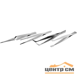 Набор пинцетов ЗУБР нержавеющая сталь, прямой, заостренные губки, изогнутый, самозажимной прямой, плоские и широкие губки, 120мм