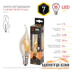 Лампа светодиодная 7W E14 220V 2700K (желтый) Свеча на ветру (BXS) ЭРА, F-LED BXS-7W-827-E14 gold