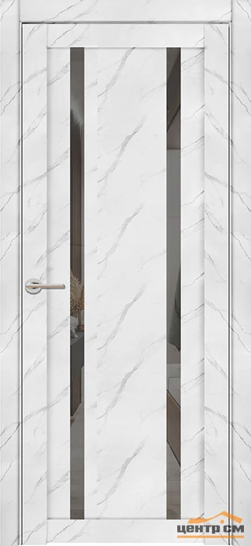 Дверь Uberture UNILINE Модель 30006/1 частичное стекло, зеркало грей , монте белый, 60