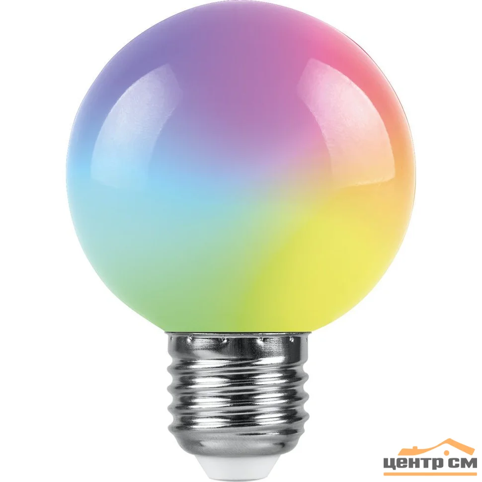 Лампа светодиодная 3W E27 230V RGB G60 Шар матовый плавная смена цвета Feron, LB-371