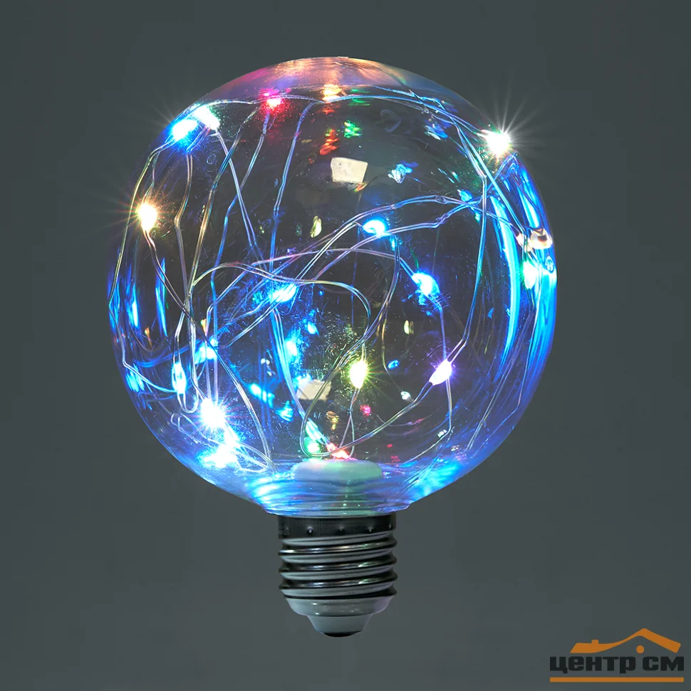 Лампа светодиодная декоративная 3W E27 230V RGB G95 Feron, LB-382
