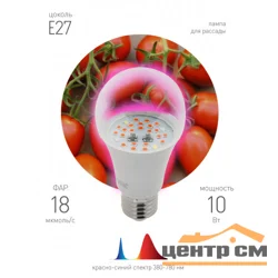 Лампа светодиодная для растений ЭРА FITO-10W-RB-E27 красно-синего спектра 10 ВТ Е27
