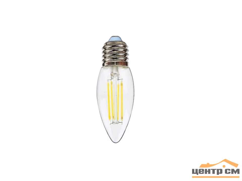 Лампа светодиодная 7W Е27 170-265V 4000K (белый) свеча (С35) прозрачная филамент Фарлайт