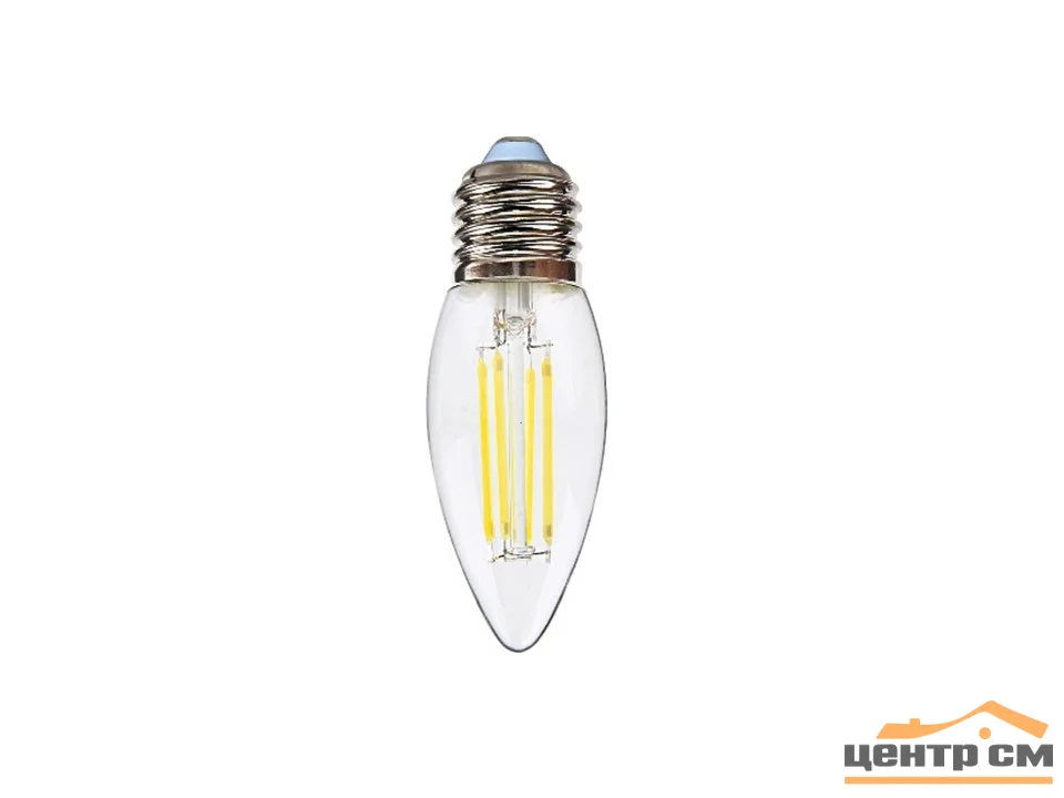 Лампа светодиодная 11W Е27 170-265V 2700K (желтый) свеча (С35) прозрачная филамент Фарлайт