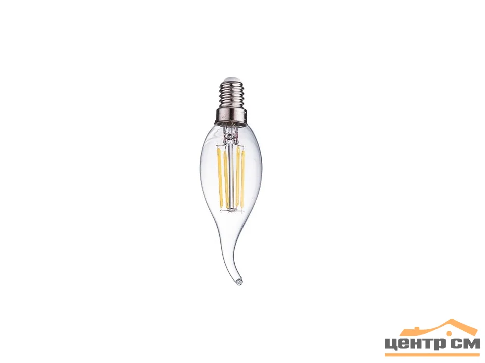 Лампа светодиодная 11W Е14 170-265V 4000K (белый) свеча на ветру (СW35) прозрачная филамент Фарлайт