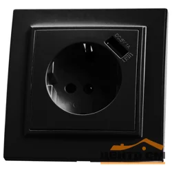Розетка 1-местная СП Stekker Эрна с заземлением, шторкой и USB, черная (PST16-9011-03)