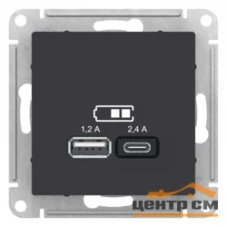 Механизм розетки USB AtlasDesign A+С 5В/2.4А 2х5В/1.2А карбон Schneider Electric ATN001039