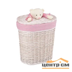 Корзина бельевая "Медвежонок розовый", Д490 Ш370 В550, белый