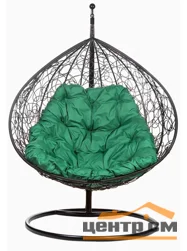 Подвесное кресло двухместное Double/XL, цвет плетения – серый, подушка – зеленая, каркас – серый