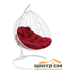 Подвесное кресло двухместное Double/XL, цвет плетения – белый, подушка – бордо, каркас – белый