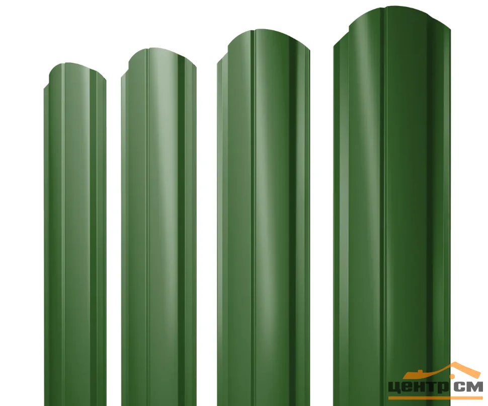 Штакетник металлический STYNERGY полукруглый фигурный 0.45 мм, PE RAL 6002 (зелёная листва), ширина 118мм, длина 1.1 м.п.
