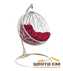 Подвесное кресло "Круглое", цвет плетения – белый, подушка – бордовый, каркас – белый