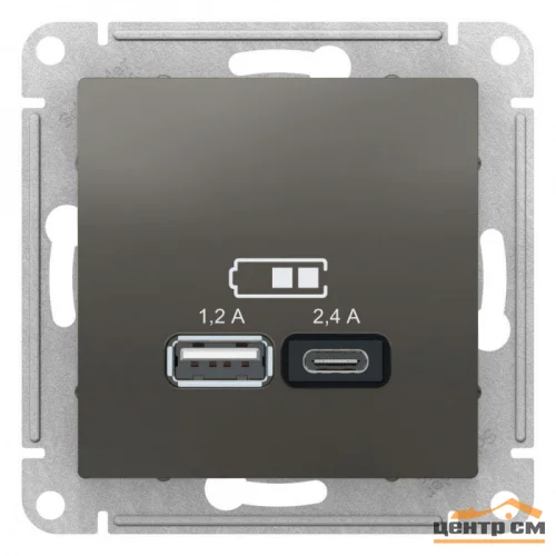 Механизм розетки USB AtlasDesign A+С 5В/2.4А 2х5В/1.2А сталь Schneider Electric ATN000939
