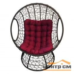 Кресло-шар для отдыха ORBIT, цвет плетения темно-коричневый, каркас черный, цвет подушки бордовый