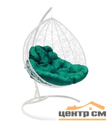 Подвесное кресло двухместное Double/XL, цвет плетения – белый, подушка – зелёный, каркас – белый