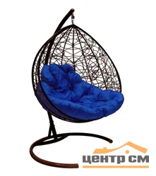 Подвесное кресло двухместное Double/XL, цвет плетения – коричневый, подушка – синий каркас – коричневый