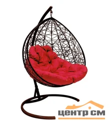 Подвесное кресло двухместное Double/XL, цвет плетения – коричневый, подушка – красный каркас – коричневый