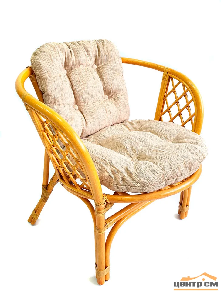 Кресло Багама с бежевой простой подушкой шенилл, мёд