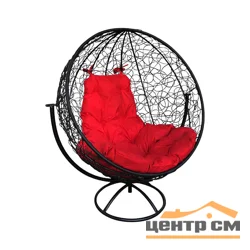 Кресло вращающиеся КРУГ с ротангом чёрное, красная подушка