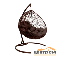 Подвесное кресло двухместное Double/XL, цвет плетения – коричневый, подушка – коричневый, каркас – коричневый