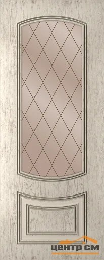 Дверь РУМАКС Бергамо стекло сатинат бронза гравировка рис. Решетка, 60 шпон натуральный дуб тон латте