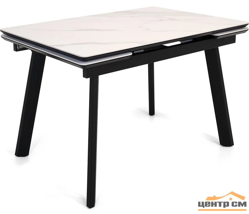 Стол Татами-2С, размер 120х80 (+30+30), цвет Чёрный/МДФ/Белый мрамор/White marble)+нога №5/№84 чёрный
