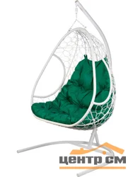 Подвесное кресло двухместное Primavera, цвет плетения –белый, подушка – зеленая, каркас – белый
