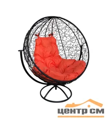 Кресло вращающиеся КРУГ с ротангом чёрное, оранжевая подушка