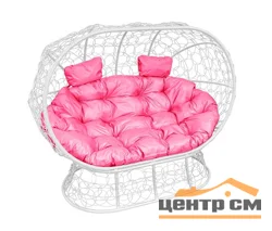 Кокон ЛЕЖЕБОКА на подставке с ротангом белый, подушка розовая