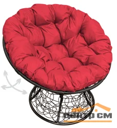 Кресло ПАПАСАН пружинка с ротангом черное, подушка красная
