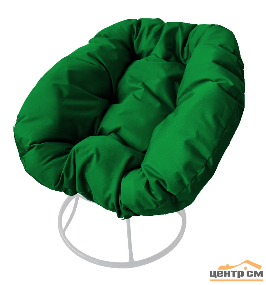 Кресло ПОНЧИК без ротанга белое, подушка зеленая
