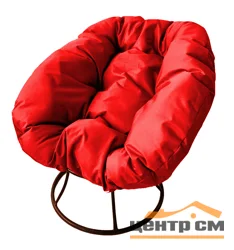 Кресло ПОНЧИК без ротанга коричневое, подушка красная