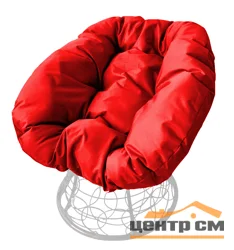 Кресло ПОНЧИК с ротангом белое, подушка красная