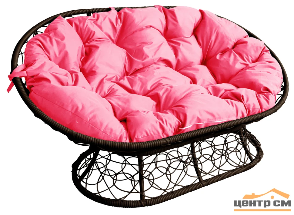 Диван МАМАСАН с ротангом коричневый, подушка розовая