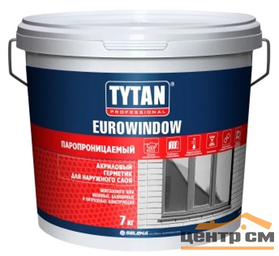 Герметик акриловый серый TYTAN Professional Eurowindow Наружный Паропроницаемый 7 кг (Т-ра перевозки не ниже -5град)