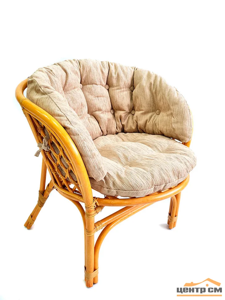 Кресло Багама с бежевой ушастой подушкой шенилл, мёд