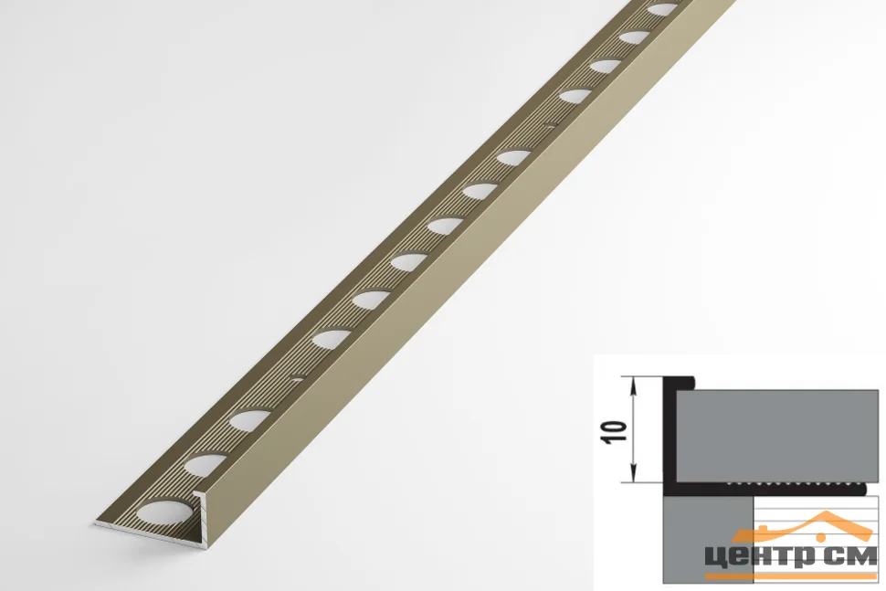 Профиль для плитки алюминиевый ПК 01 окантовочный (9-10мм) 2700 мм Цвет: Бронза анод