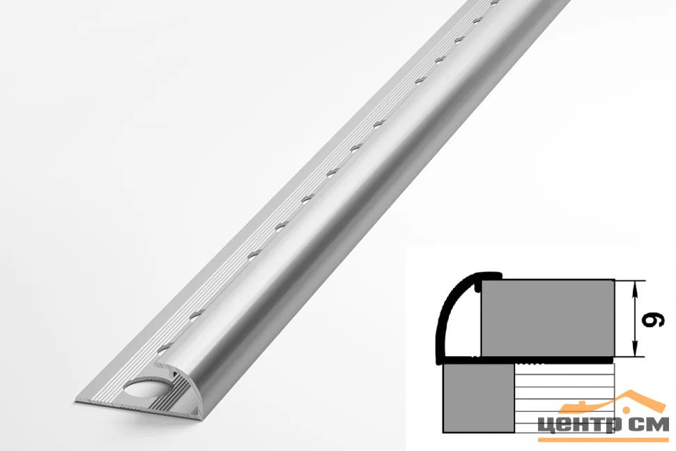 Профиль для плитки алюминиевый ПК 03-9 окантовочный (9 мм) 2700 мм Цвет: Серебро анод