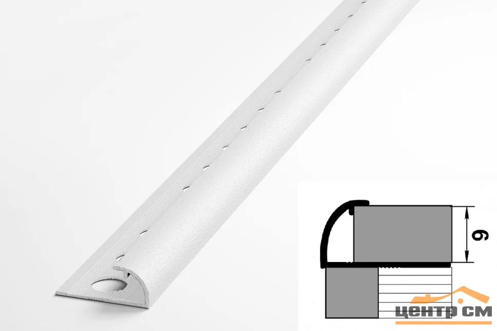 Профиль для плитки алюминиевый ПК 03-9 окантовочный (9 мм) 2700 мм Цвет: Белый матовый