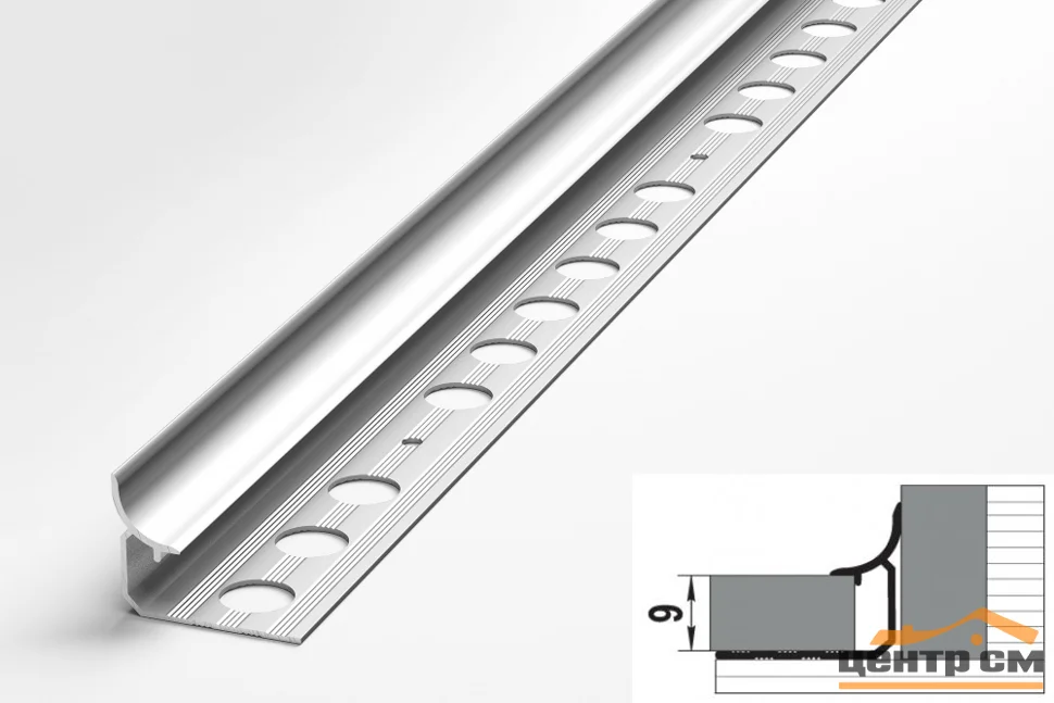 Профиль для плитки алюминиевый ПК 06-9 окантовочный (9 мм) 2700 мм Цвет: Алюминий
