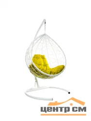 Подвесное кресло "Капля", цвет плетения – белый, подушка – желтая, каркас– белый