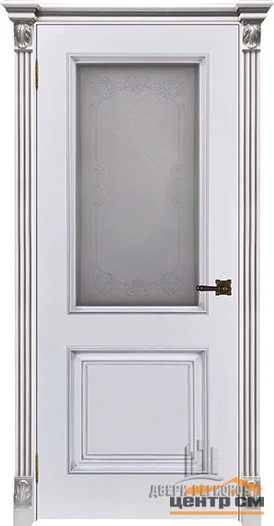 Дверь REGIDOORS Багет 32 со стеклом 90, эмаль белая (RAL 9003) + патина серебро