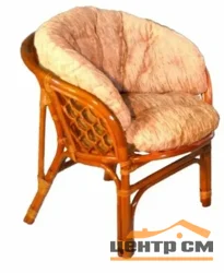 Кресло Багама с бежевой ушастой подушкой шенилл, коньяк