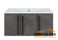 Комплект Brevita: тумба ROCK 90 прямая подвесная бетон тёмно-серый с умывальником Quadro 90