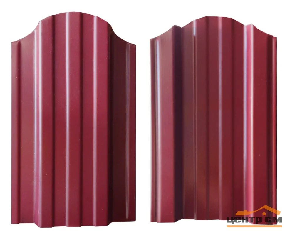 Штакетник металлический STYNERGY полукруглый двусторонний фигурный 0.4 мм, PE RAL 3005 (красное вино), ширина 118мм, длина 1.3 м.п.