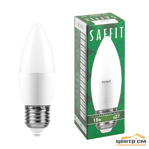 Лампа светодиодная 15W E27 230V 4000K (белый) свеча (C37) SAFFIT, SBC3715