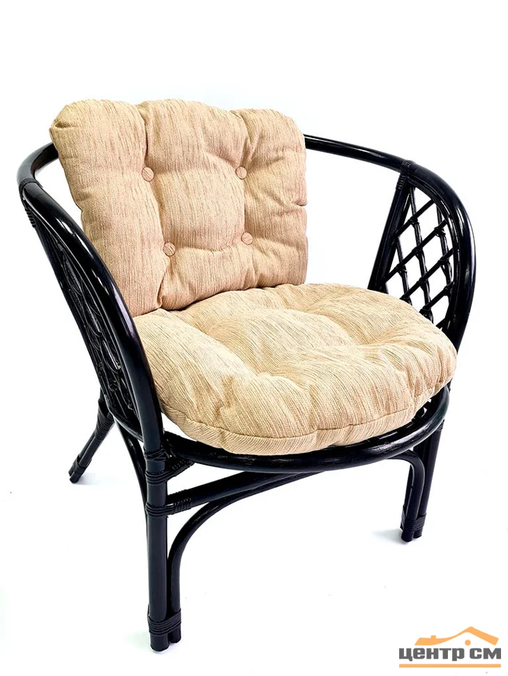 Кресло Багама с бежевой простой подушкой шенилл, венге